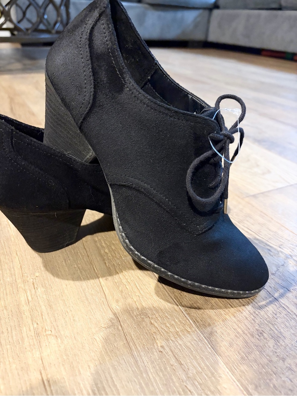 Dr. Scholl's Black Suede Lace-Up Block Heel Booties